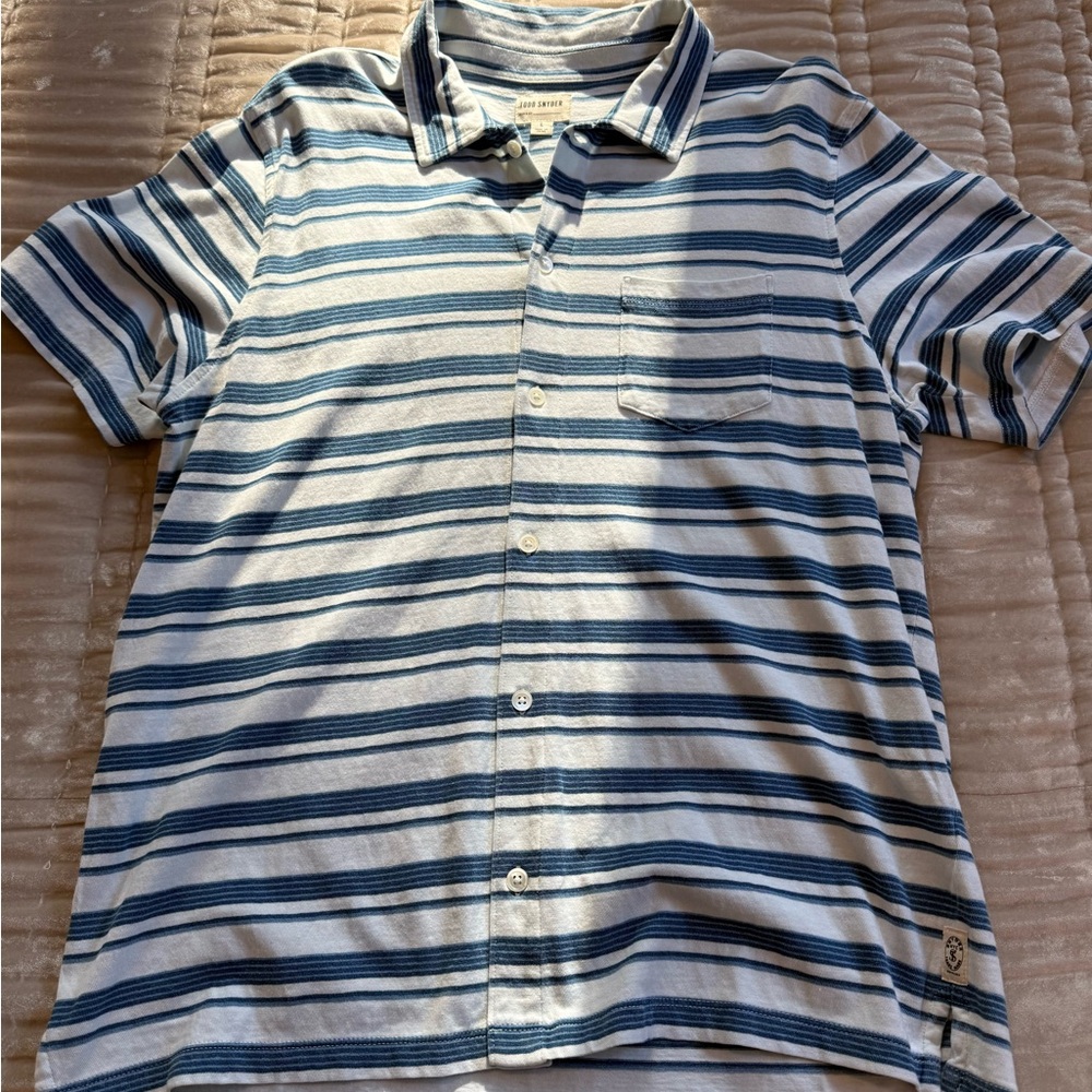 Todd Snyder Blue and White Striped Casual Shirt